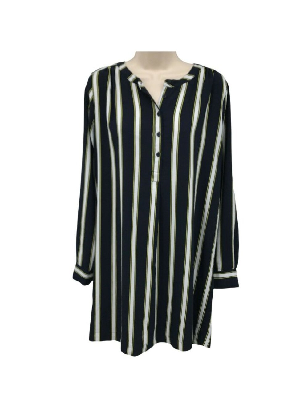 Loft Outlet Petite Navy & Yellow Striped Button-Down Tunic Top SP